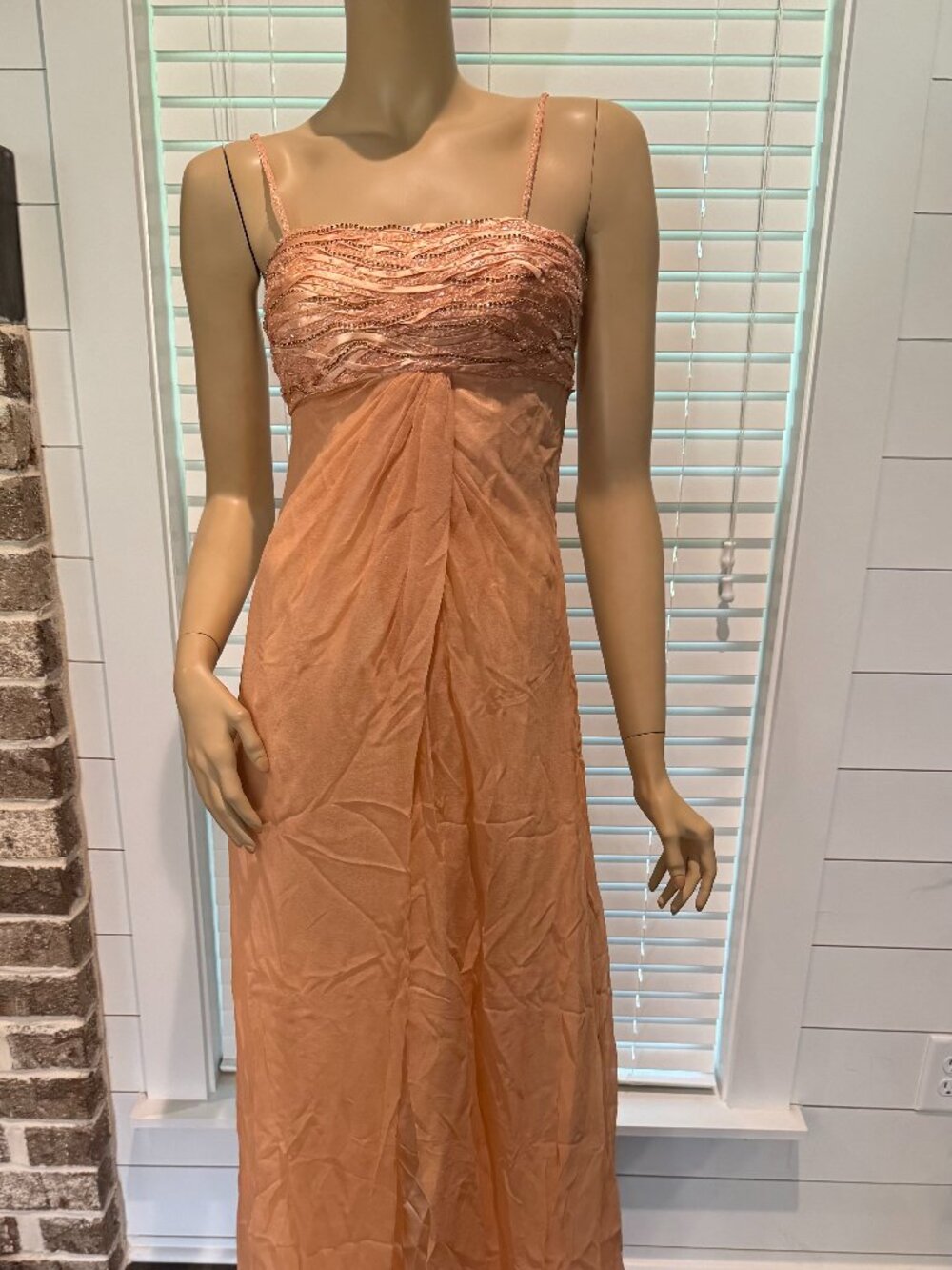 Sue Wong Y2K Silk Dress Evening Shimmer Peach Orange Fancy Art Deco Maxi Long 15